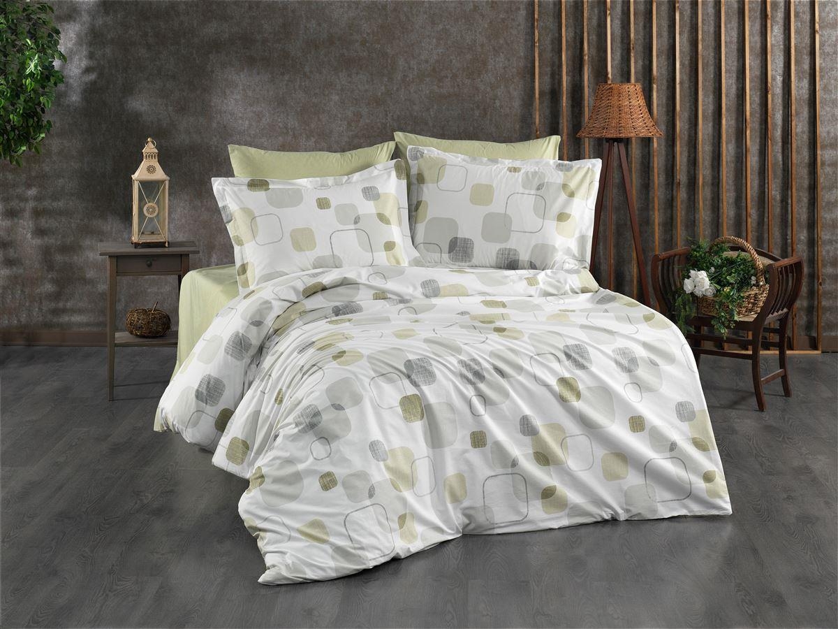 Πάπλωμα Εμπριμέ Μελίνα 708 220X240 White-Olive 100% Cotton