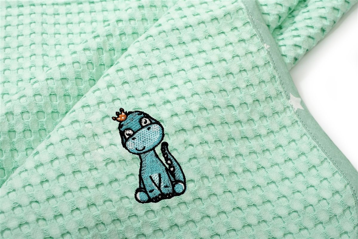 Κουβέρτα Πικέ Με Κέντημα bebe Dinosaur 182 80X110 Mint 100% Cotton