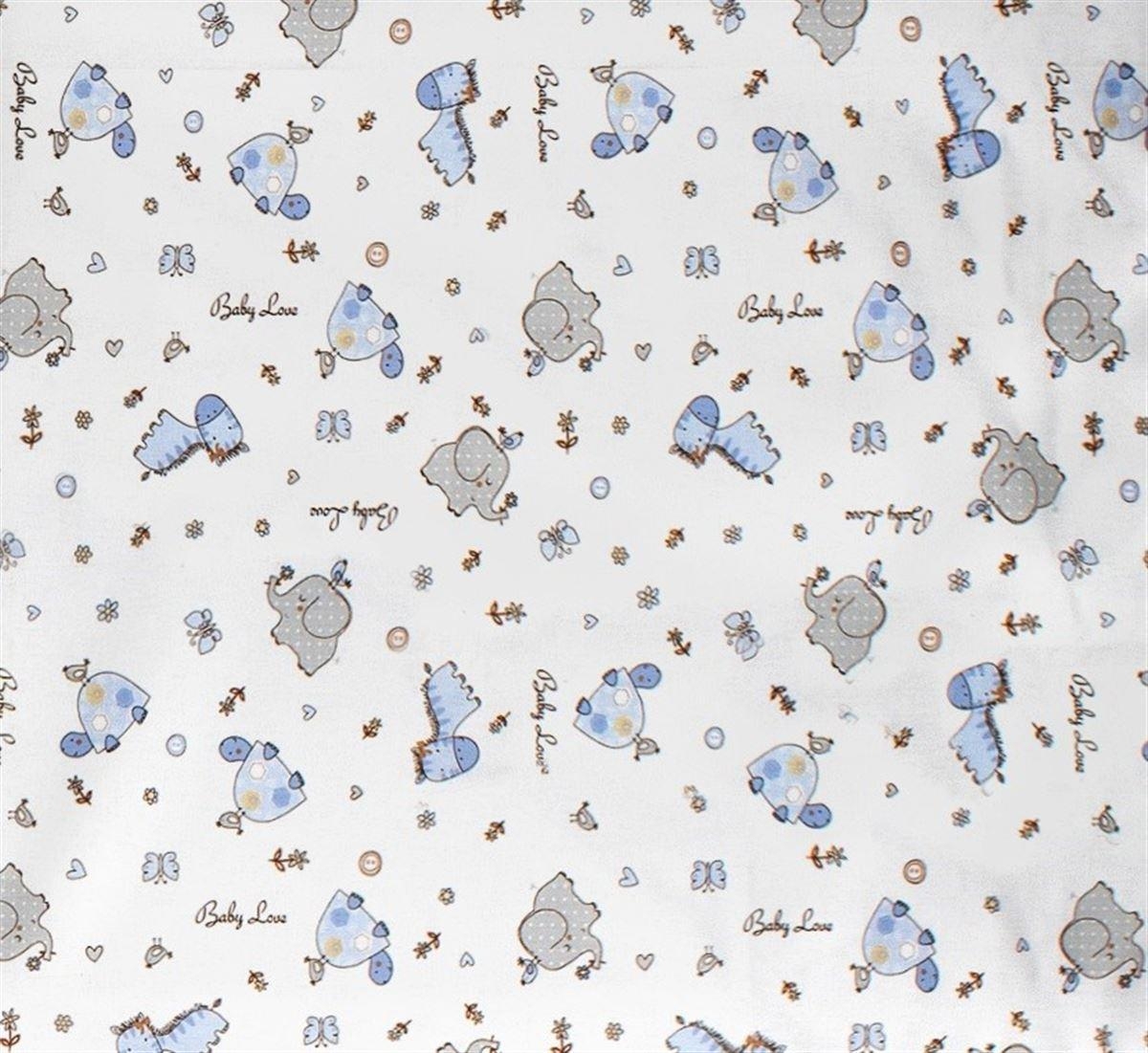 Πάνα Φανέλα bebe Elephant 074 80X80 White-Sky Blue 100% Cotton Flannel