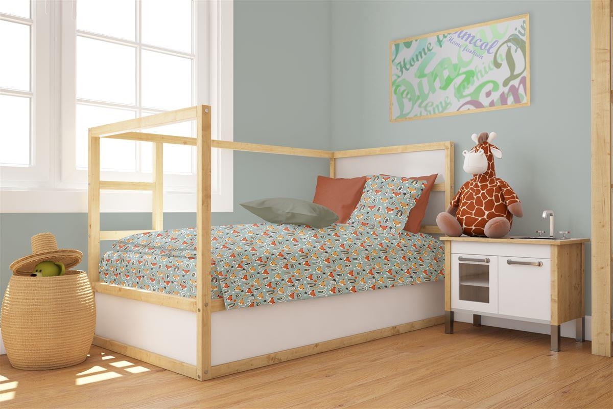 Πάπλωμα Εμπριμέ bebe Fox 528 120X160 Pale Cyan 100% Cotton