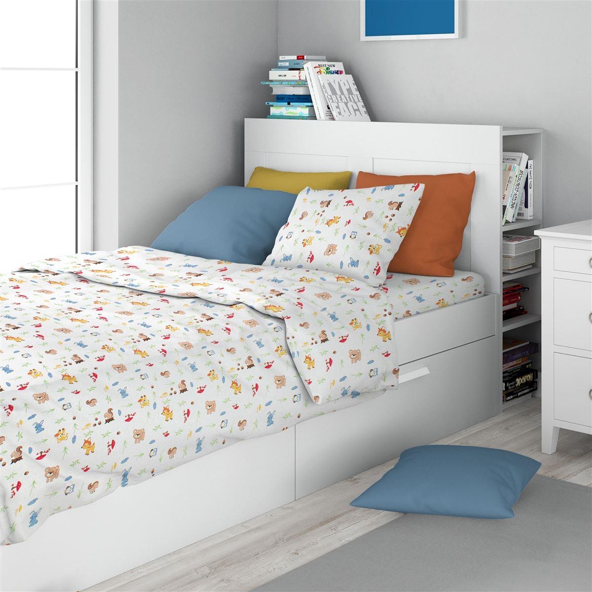 Σεντόνια Εμπριμέ Σετ 3 τεμ kids Forest Animals 070 160X240 White-Sky Blue 100% Cotton Flannel