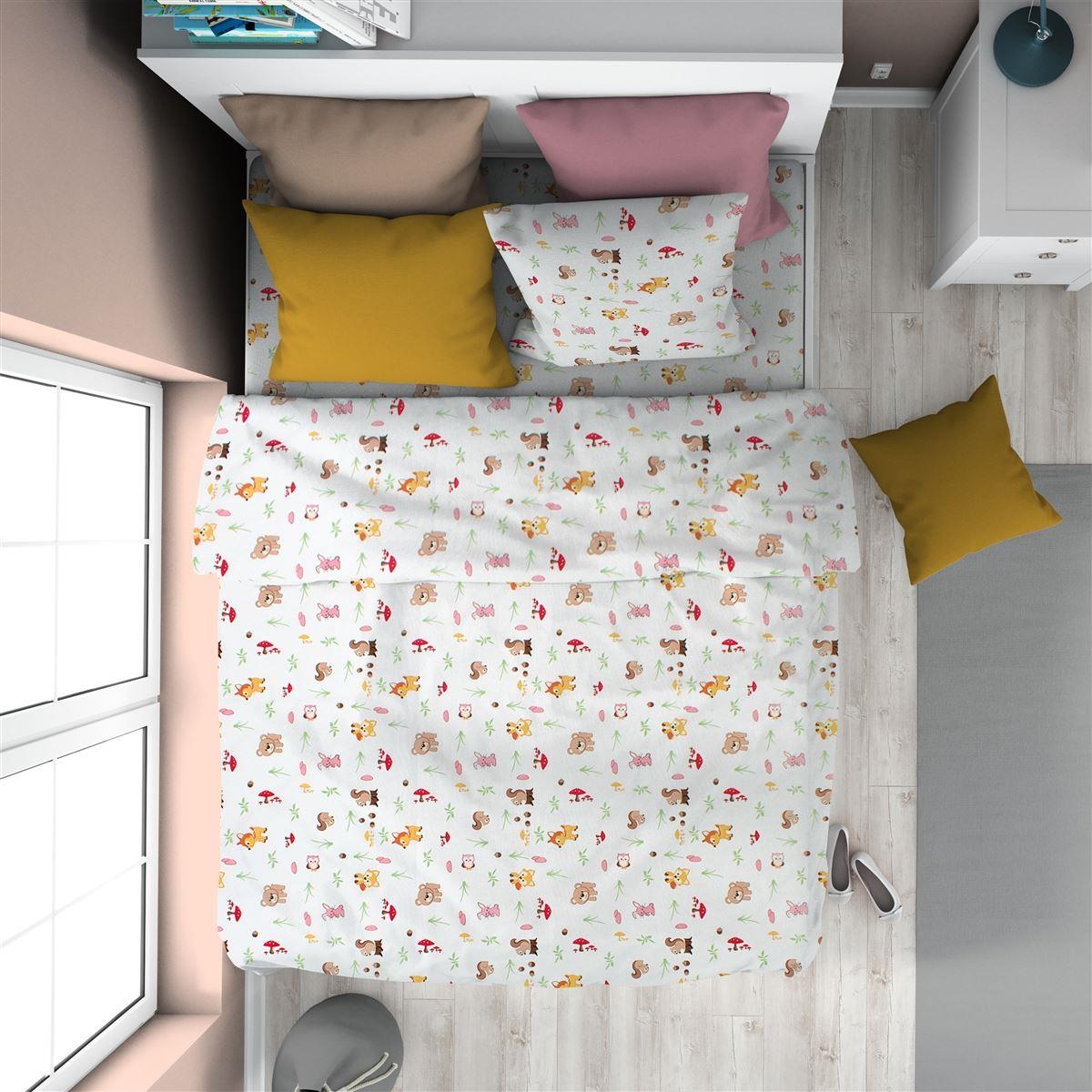 Πάπλωμα Εμπριμέ kids Forest Animals 571 160X240 White-Pink 100% Cotton