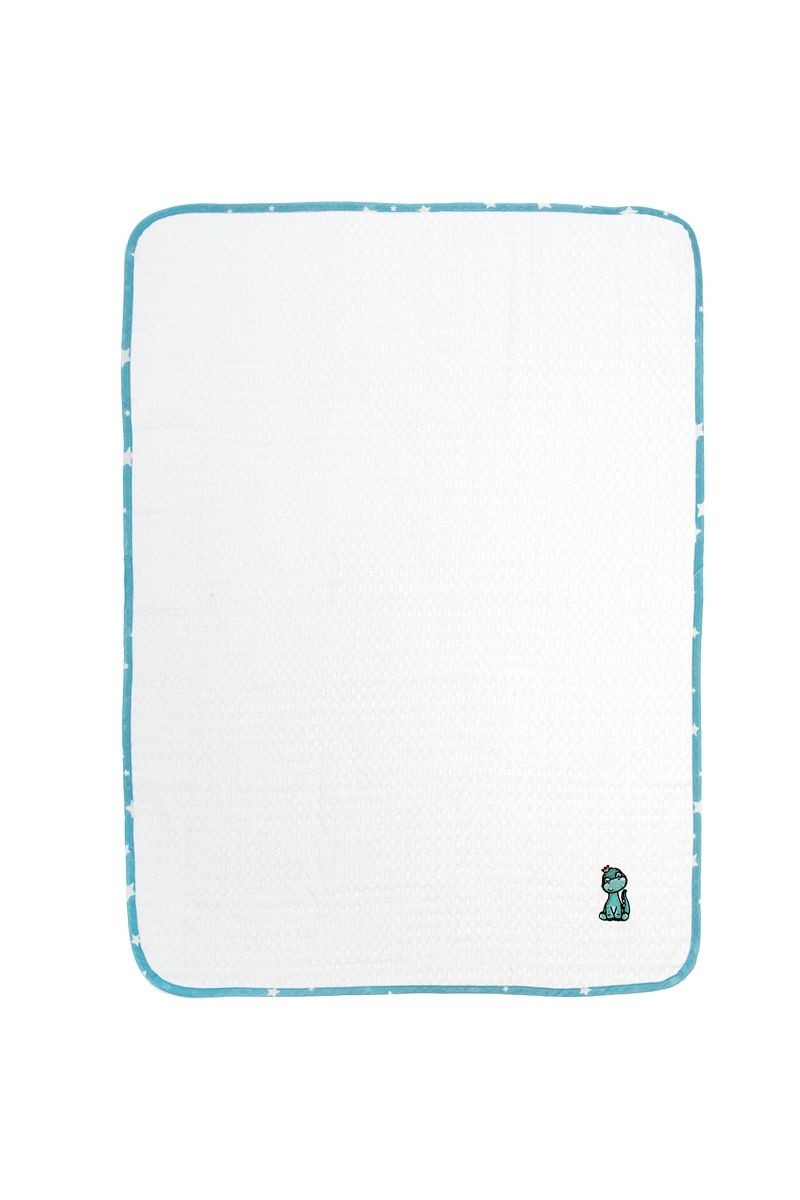 Κουβέρτα Πικέ Με Κέντημα bebe Dinosaur 180 80X110 White-Sky Blue 100% Cotton