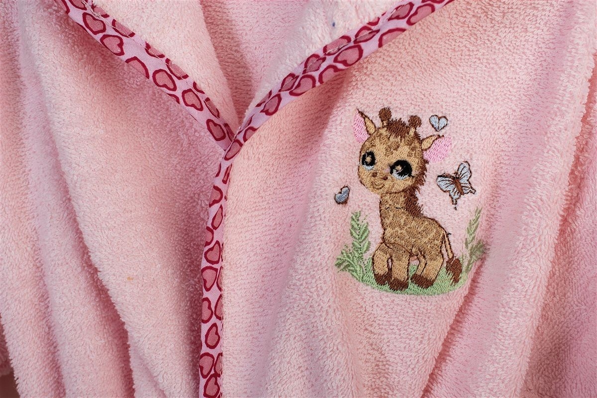 Μπουρνούζι Με Κέντημα kids Giraffe 171 Size: 02 Pink 100% Cotton