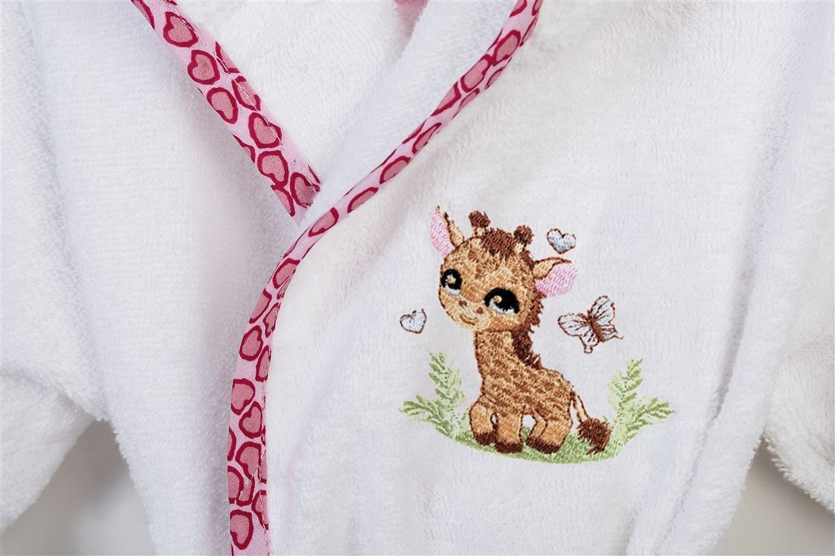 Μπουρνούζι Με Κέντημα kids Giraffe 172 Size: 04 White-Pink 100% Cotton