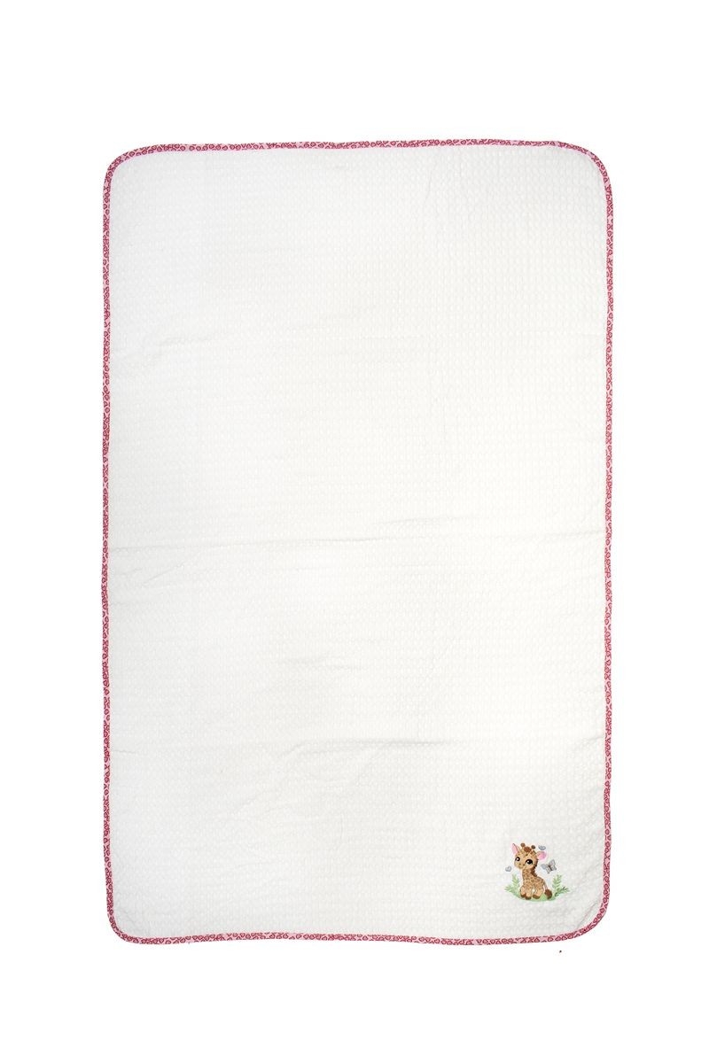 Κουβέρτα Πικέ Με Κέντημα bebe Giraffe 172 80X110 White-Pink 100% Cotton