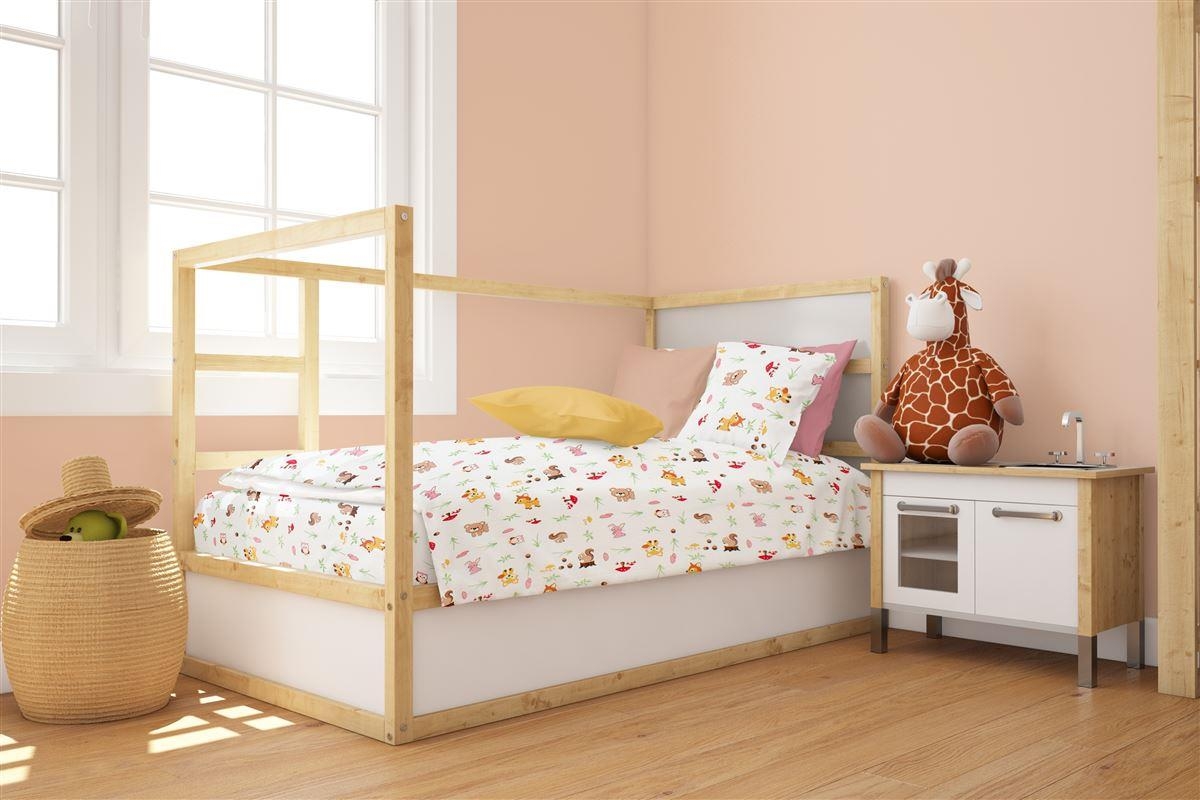 Πάπλωμα Εμπριμέ bebe Forest Animals 571 120X160 White-Pink 100% Cotton