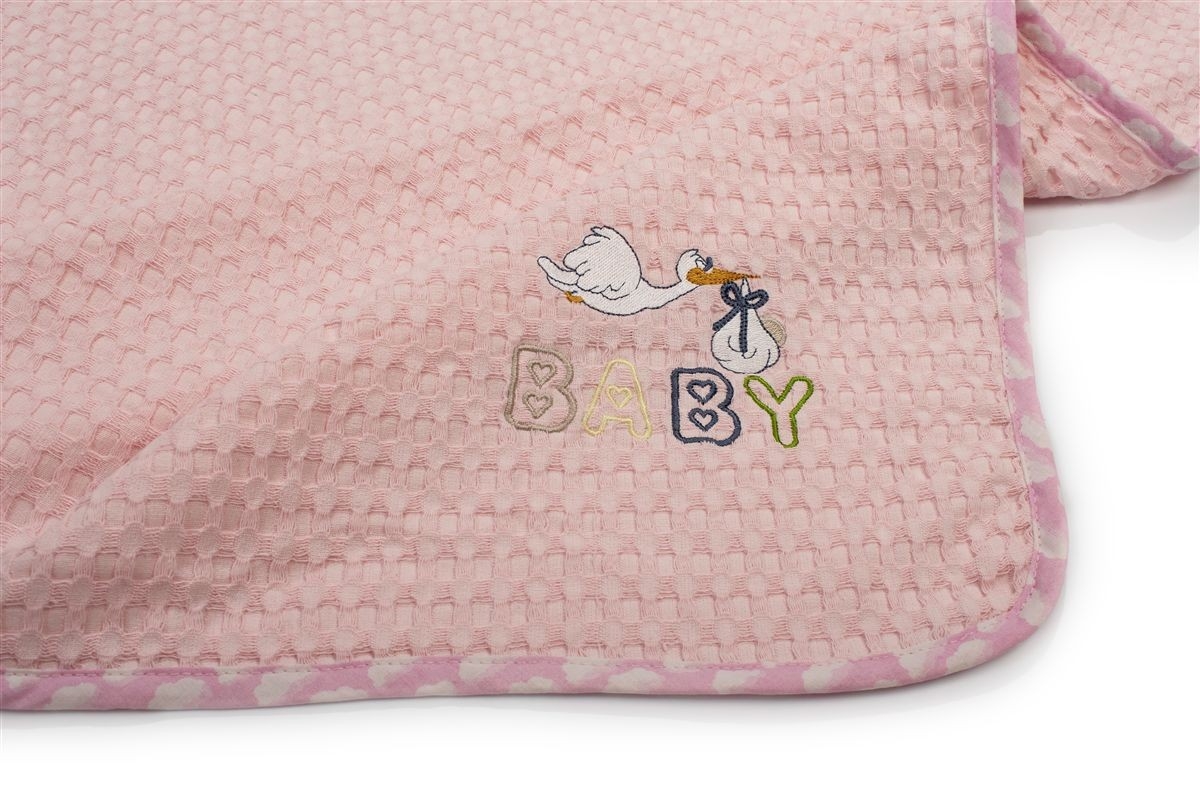 Κουβέρτα Πικέ Με Κέντημα bebe Stork 192 80X110 Pink 100% Cotton