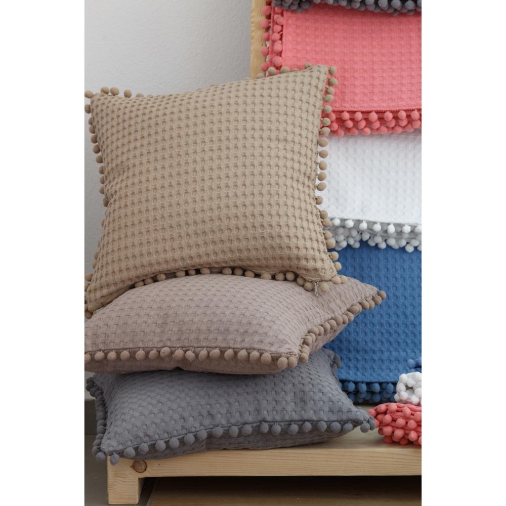 Διακοσμητικό Μαξιλάρι Waffle Cubic Pom Pom 100% Βαμβάκι