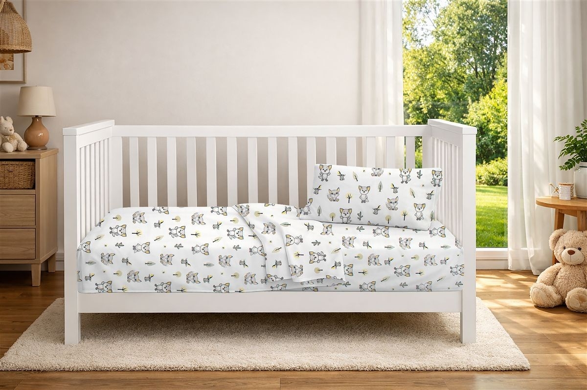 Κατωσέντονο Με Λάστιχο bebe Baby Foxes 595 0,70X1,40X0,15 White-Grey 100% Cotton