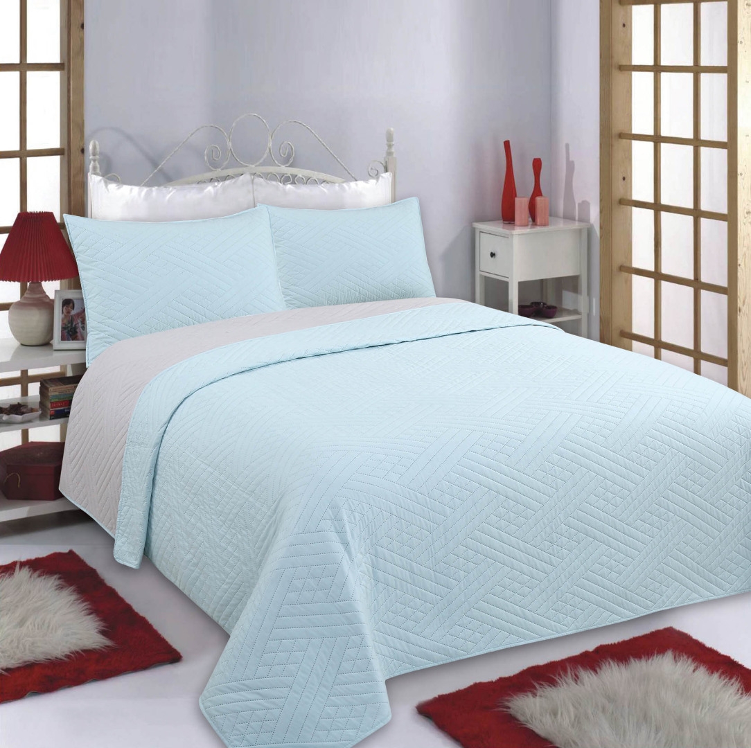 ΚΟΥΒΕΡΛΙ σετ (220cm x 240cm + 2 x 50cm x 70cm) DIAMOND skyblue/grey