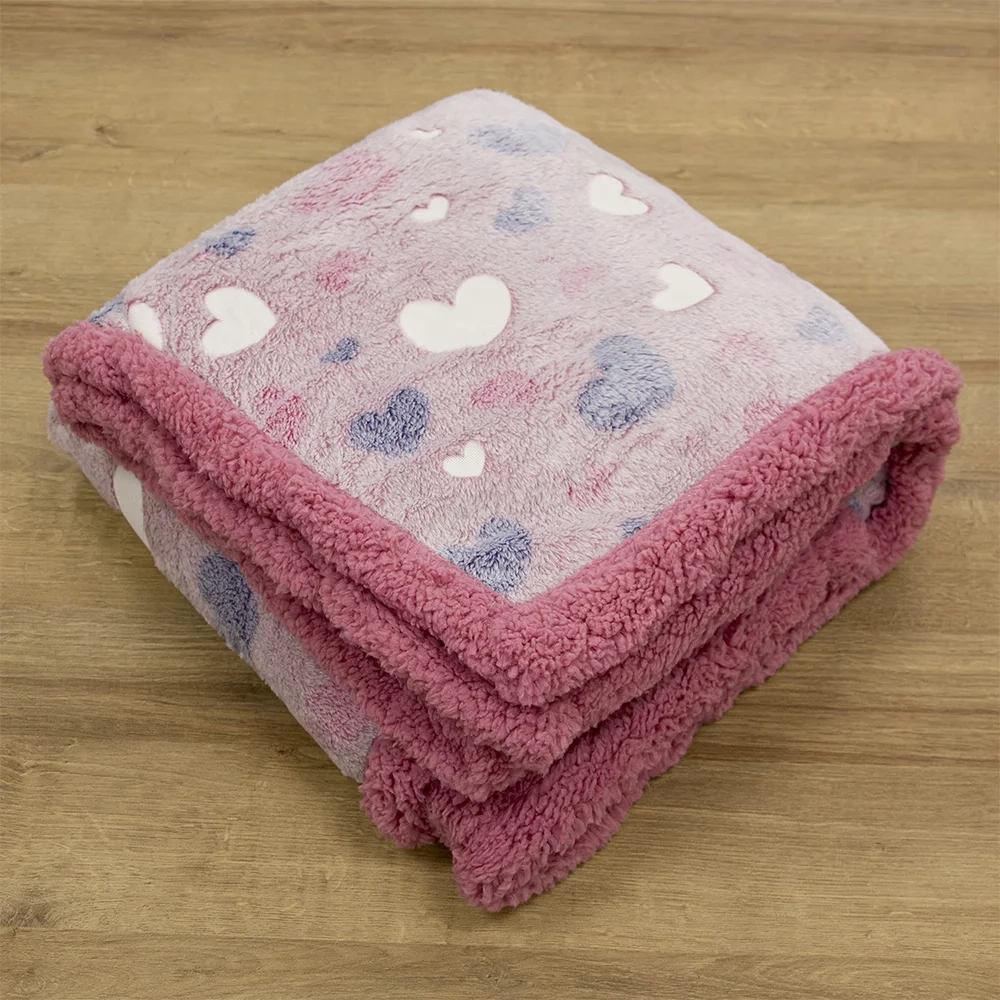 LINO ΚΟΥΒΕΡΤΑ FLEECE SHERPA ΦΩΣΦΟΡΙΖΕ HERZ PINK 110X150