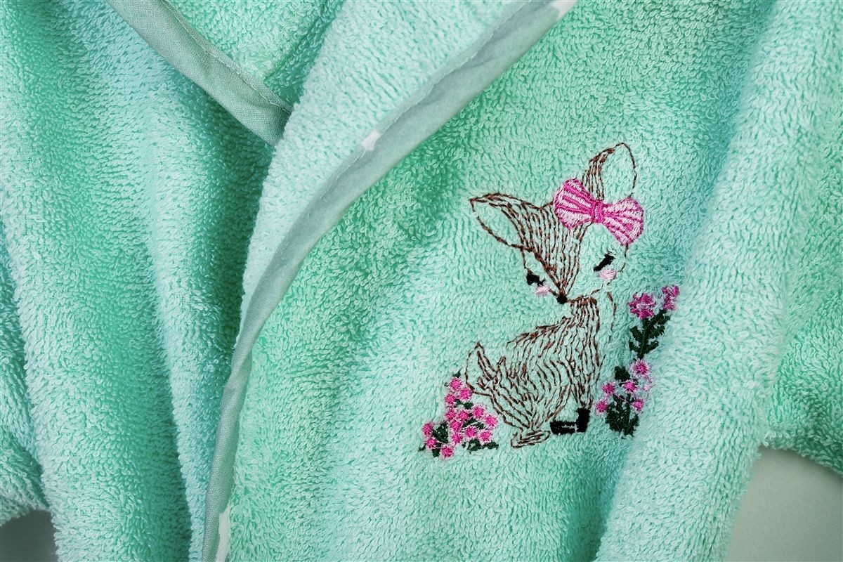 Μπουρνούζι Με Κέντημα kids Deer 199 Size: 04 Mint 100% Cotton