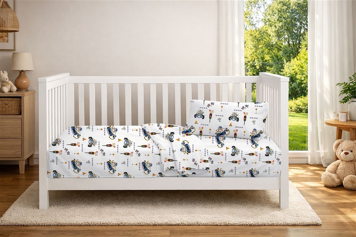 Κατωσέντονο Με Λάστιχο bebe Animal Grand Prix 589 0,70X1,40X0,15 White-Blue 100% Cotton