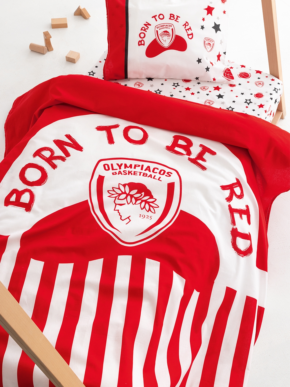 Σετ Σεντόνια Κούνιας Olympiacos B.C. 130x170 Βαμβάκι 100% με Λάστιχο