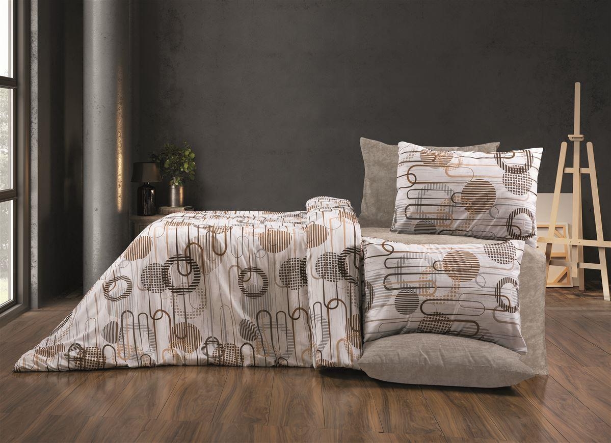 Σεντόνια Εμπριμέ Σετ 4 τεμ Διώνη 600 240X270 White-Mocha 70/30 Cott/Pol
