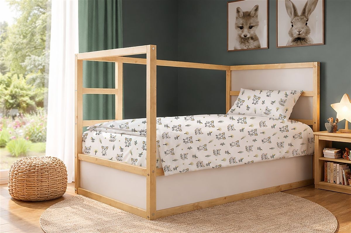 Σεντόνια Εμπριμέ Σετ 2 τεμ kids Baby Foxes 595 160X240 White-Grey 100% Cotton