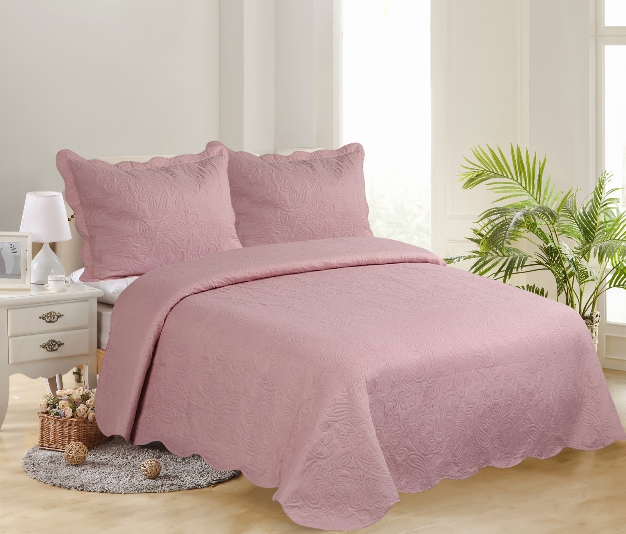 Μονό κουβερλί solid (160cm x 220cm + 1 x 50cm x 70cm ) amethyst/cream