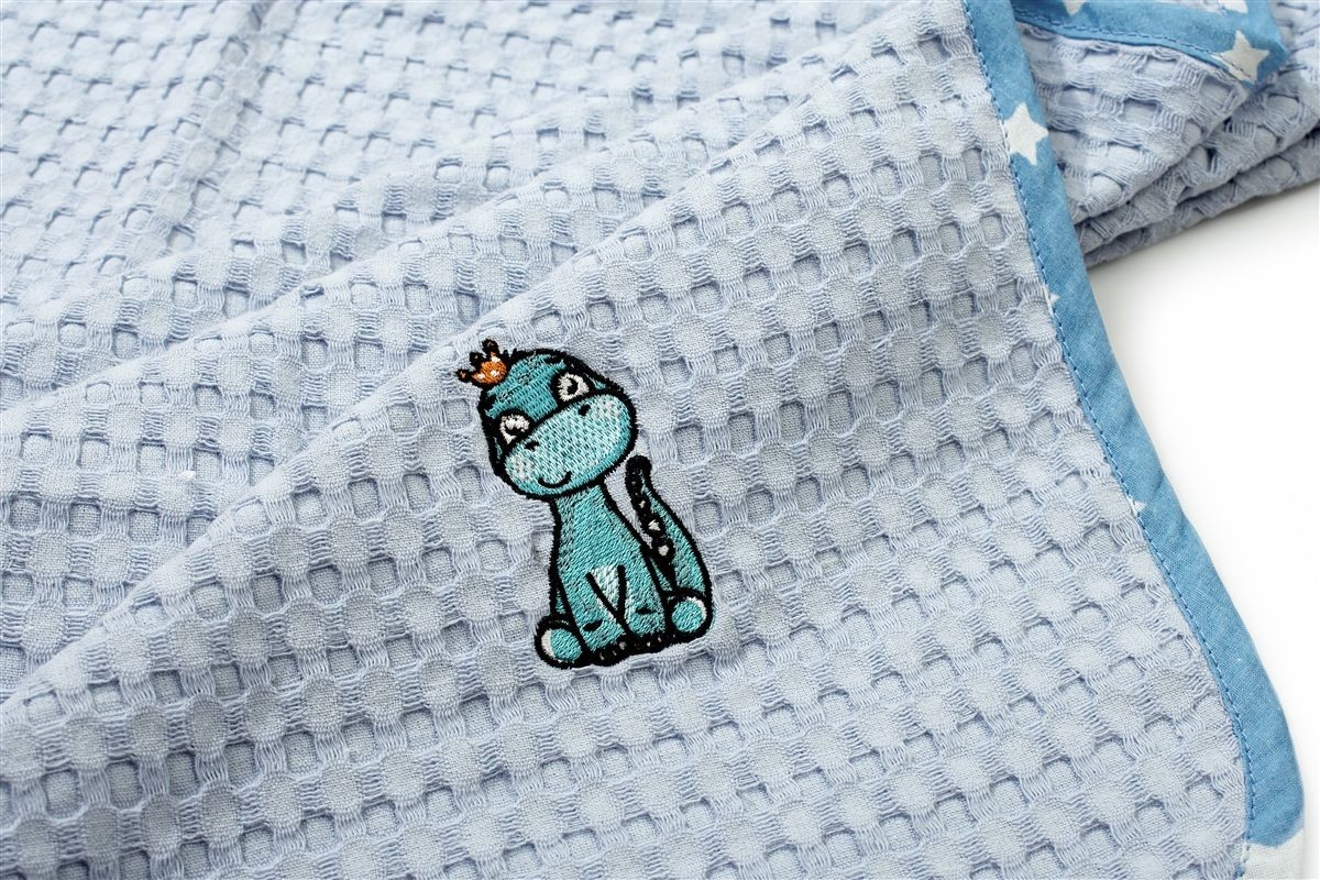 Κουβέρτα Πικέ Με Κέντημα bebe Dinosaur 179 100X160 Sky Blue 100% Cotton
