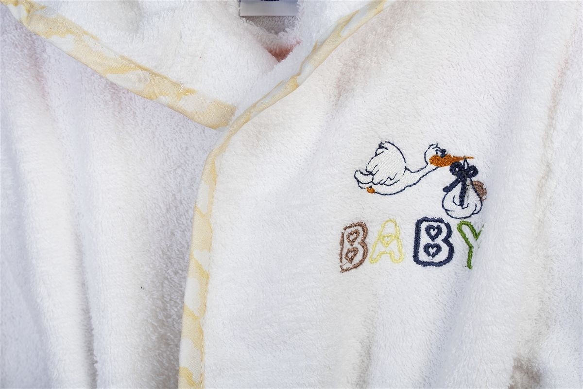 Μπουρνούζι Με Κέντημα kids Stork 193 Size: 02 White-Yellow 100% Cotton