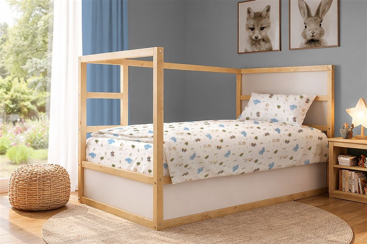 Σεντόνια Εμπριμέ Σετ 2 τεμ kids Happy Safari 711 160X240 White-Sky Blue 100% Cotton
