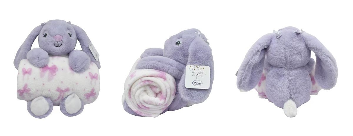 Λούτρινο Ζωάκι Σετ 2 Τεμ. bebe Rabbit 17 Ύψος 30 cm & Εμπριμέ Κουβέρτα Coral Fleece 75x90 cm Lilac 100% Polyester