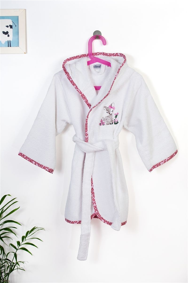 Μπουρνούζι Με Κέντημα kids Deer 197 Size: 04 White-Pink 100% Cotton