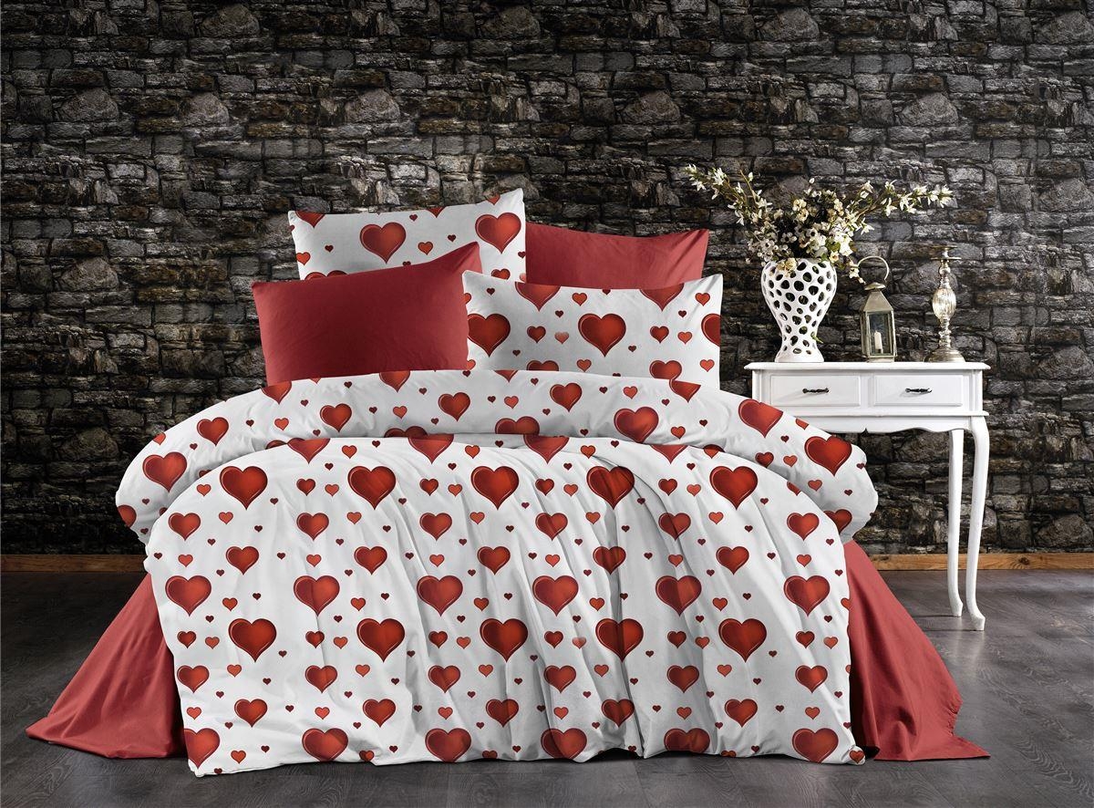 Σεντόνια Εμπριμέ Σετ 4 τεμ Πάθος 607 220X240 White-Red 70/30 Cott/Pol