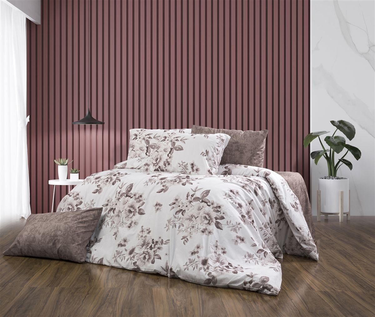 Σεντόνια Εμπριμέ Σετ 4 τεμ Βερονίκη 488 240X270 White-Mocha 70/30 Cott/Pol