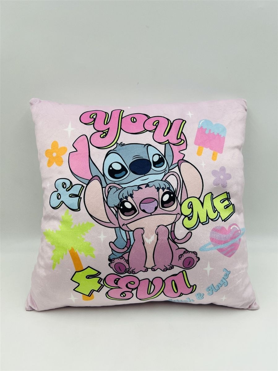 Βελούδινο Μαξιλάρι Disney Home Stitch & Angel 614 38X38 Baby Pink 100% Velboa