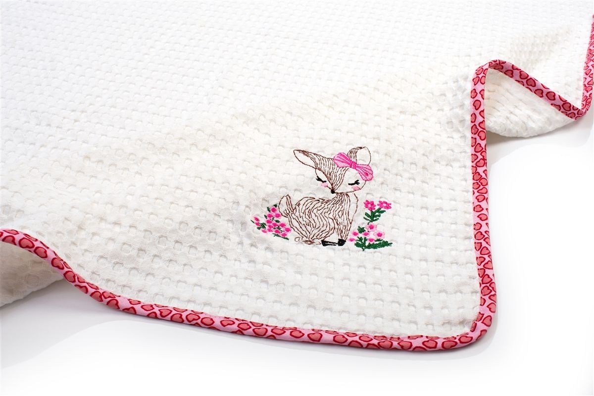 Κουβέρτα Πικέ Με Κέντημα bebe Deer 197 100X160 White-Pink 100% Cotton