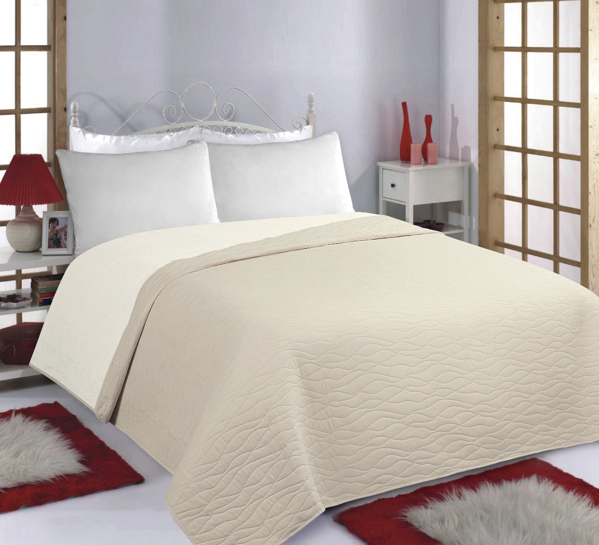 ΚΟΥΒΕΡΛΙ σετ (220cm x 240cm) WAVES beige/ivory