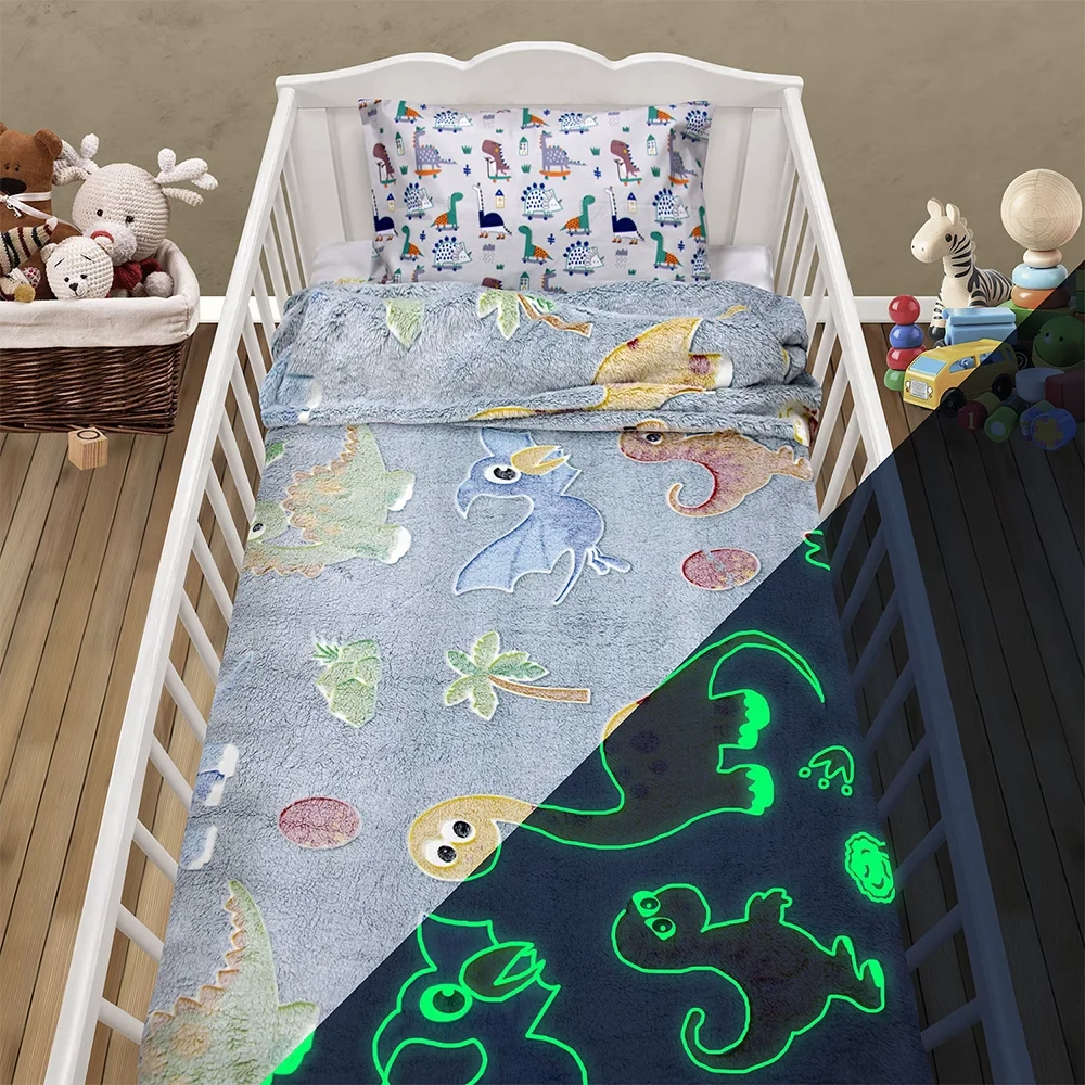 LINO ΚΟΥΒΕΡΤΑ FLEECE ΦΩΣΦΟΡΙΖΕ VOLCANO GREY-CIEL 110X150