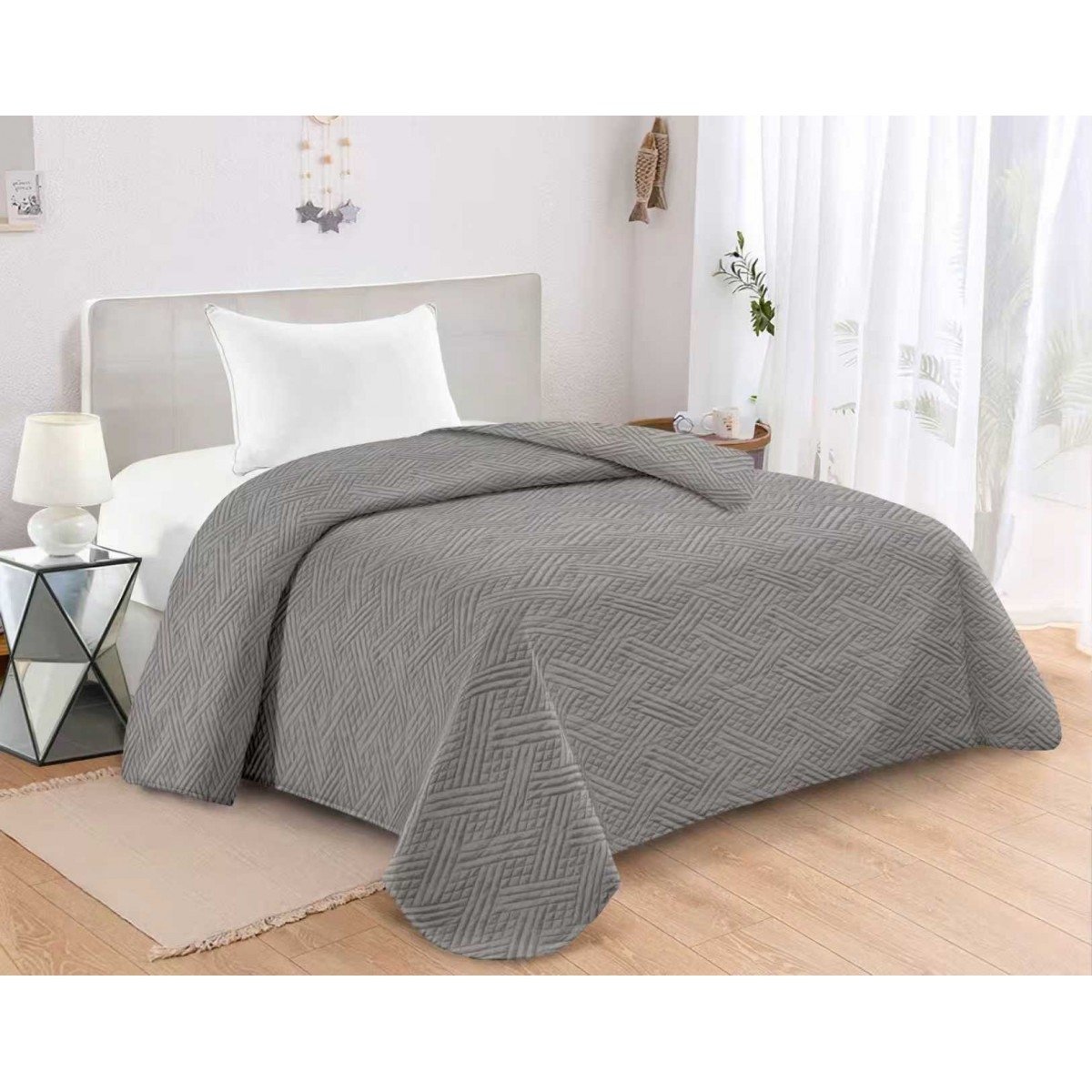 ΚΟΥΒΕΡΛΙ MICROFIBER ΜΟΝΟ 160X240 ADAM HOME GLORIA GREY