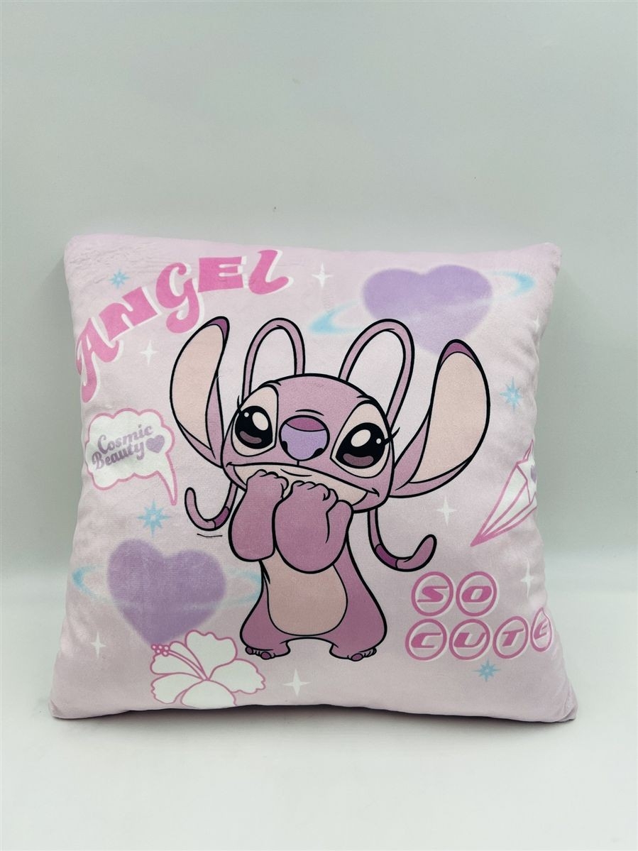 Βελούδινο Μαξιλάρι Disney Home Stitch & Angel 614 38X38 Baby Pink 100% Velboa