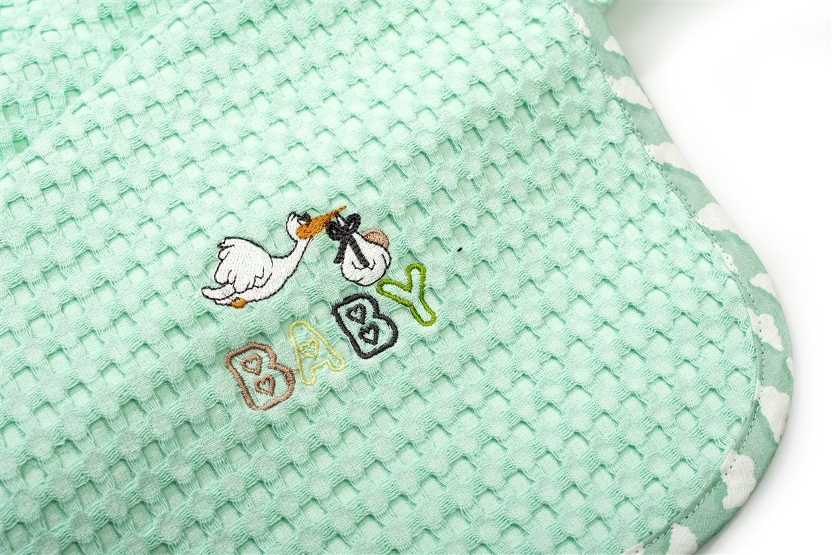 Κουβέρτα Πικέ Με Κέντημα bebe Stork 195 80X110 Mint 100% Cotton