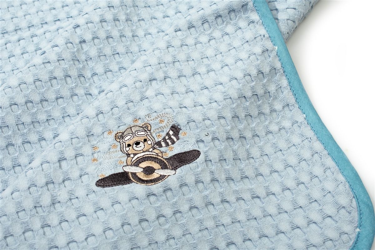 Κουβέρτα Πικέ Με Κέντημα bebe Aviator 183 80X110 Sky Blue 100% Cotton