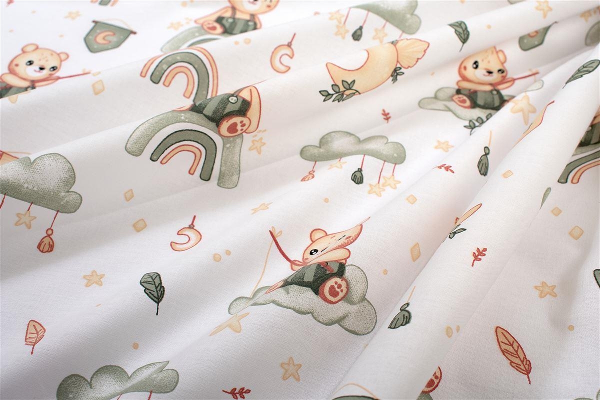Κατωσέντονο Με Λάστιχο bebe Cloudy Bear 581 0,70X1,40X0,15 White-Olive 100% Cotton