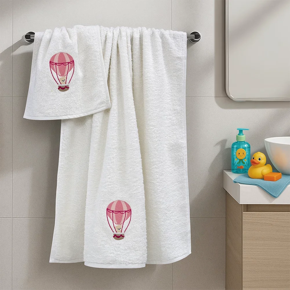 LINO Σετ Πετσέτες Παιδικές 2 τμχ (50x90, 70x140) Paloncino Λευκό/Ροζ