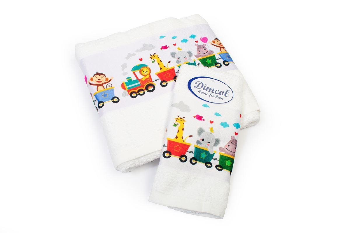 Πετσέτα Σετ 2 τεμ Με Ψηφιακή Εκτύπωση bebe Train 346 30X50,70X140 White 100% Cotton