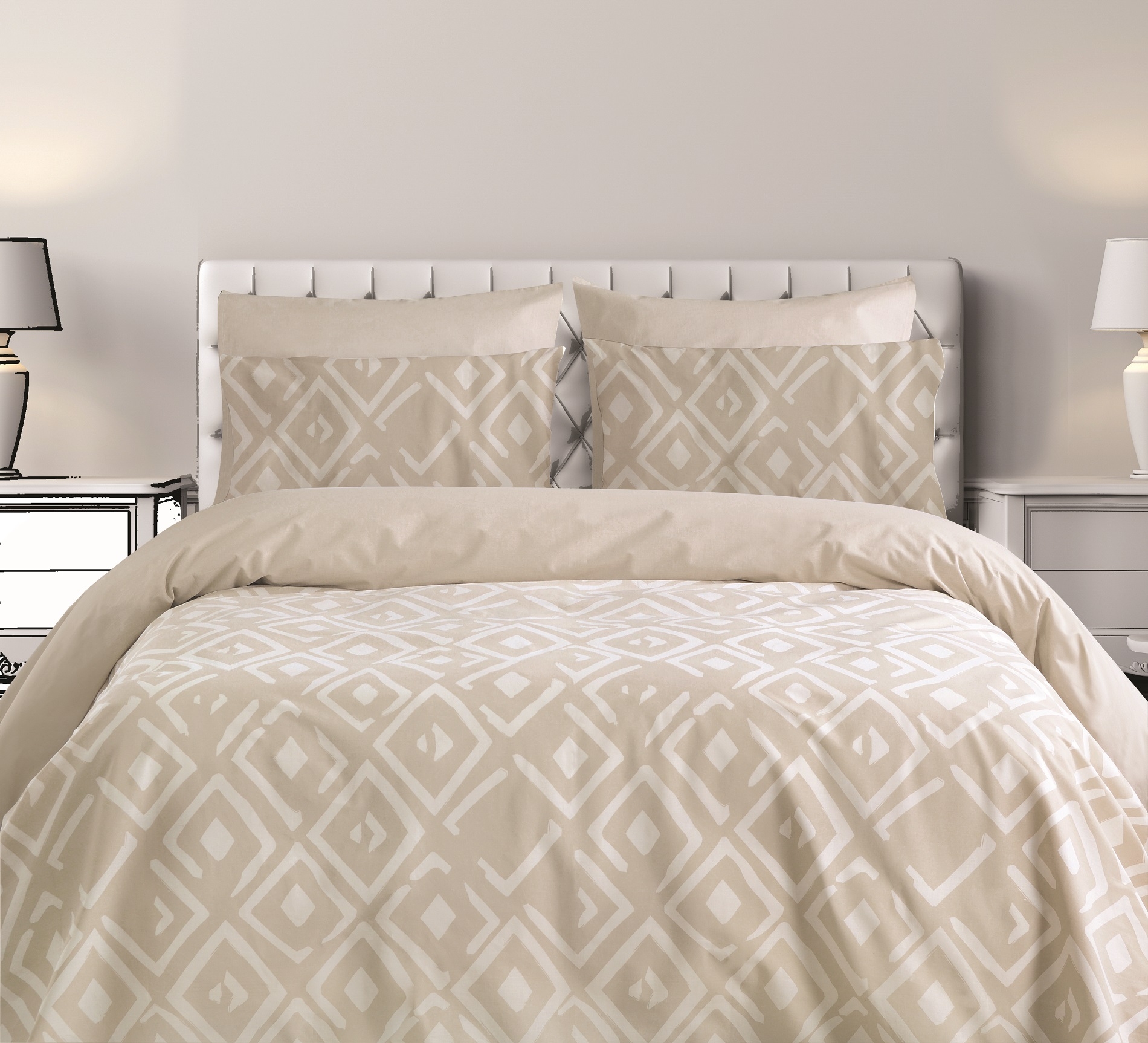 ΣΕΤ ΣΕΝΤ. MONA ROMVOS1 BEIGE 170x270cm 105x200+30cm 50x70cm 144ΤC  ΛΑΣΤ. 100% COTTON