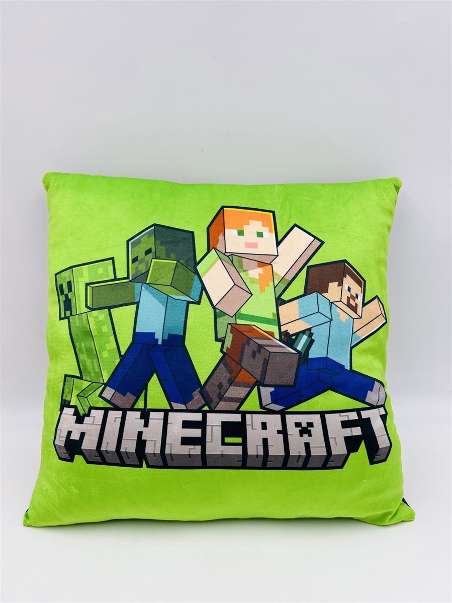 Βελούδινο Μαξιλάρι Mojang Minecraft 607 38X38 Light Green-Black 100% Velboa
