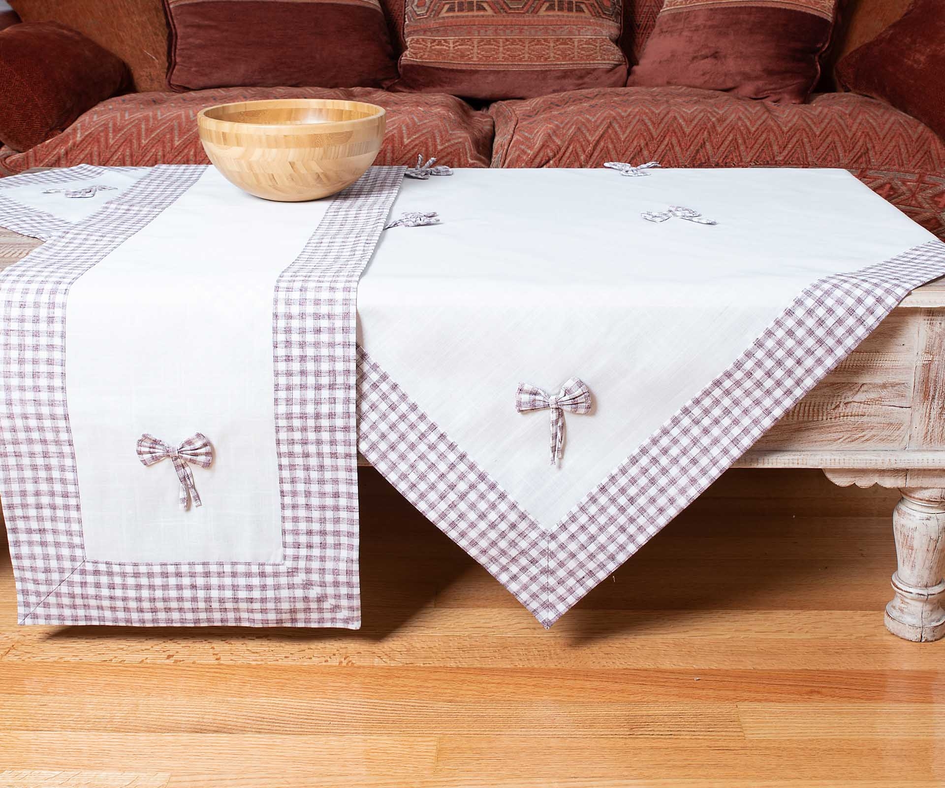 τραβέρσα (45cm x 170cm) bow ivory/μωβ