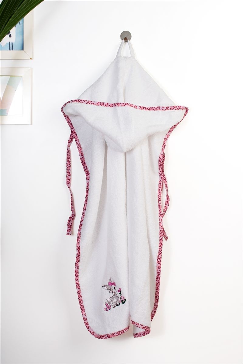 Κάπα Με Κέντημα bebe Deer 197 75X85 White-Pink 100% Cotton