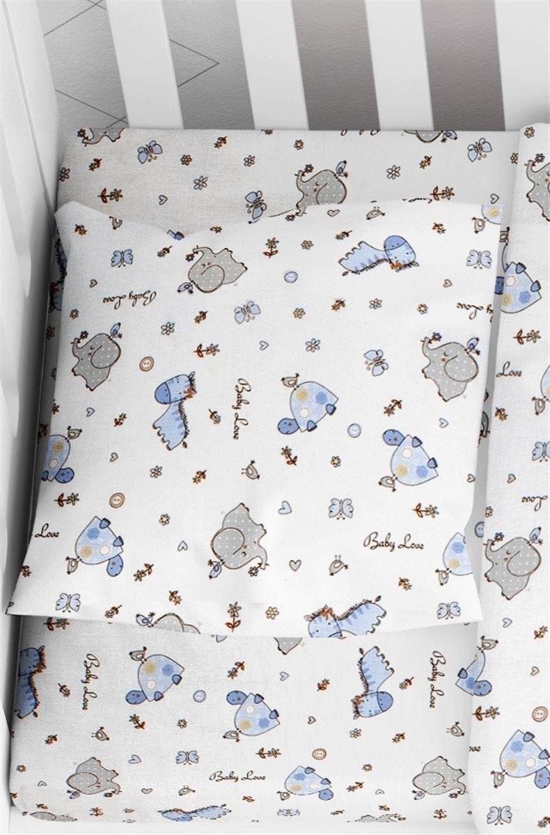 Μαξιλαροθήκη Εμπριμέ bebe Elephant 074 35X45 White-Sky Blue 100% Cotton Flannel
