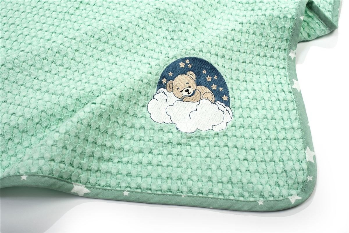 Κουβέρτα Πικέ Με Κέντημα bebe Cloudy Bear 178 100X160 Mint 100% Cotton