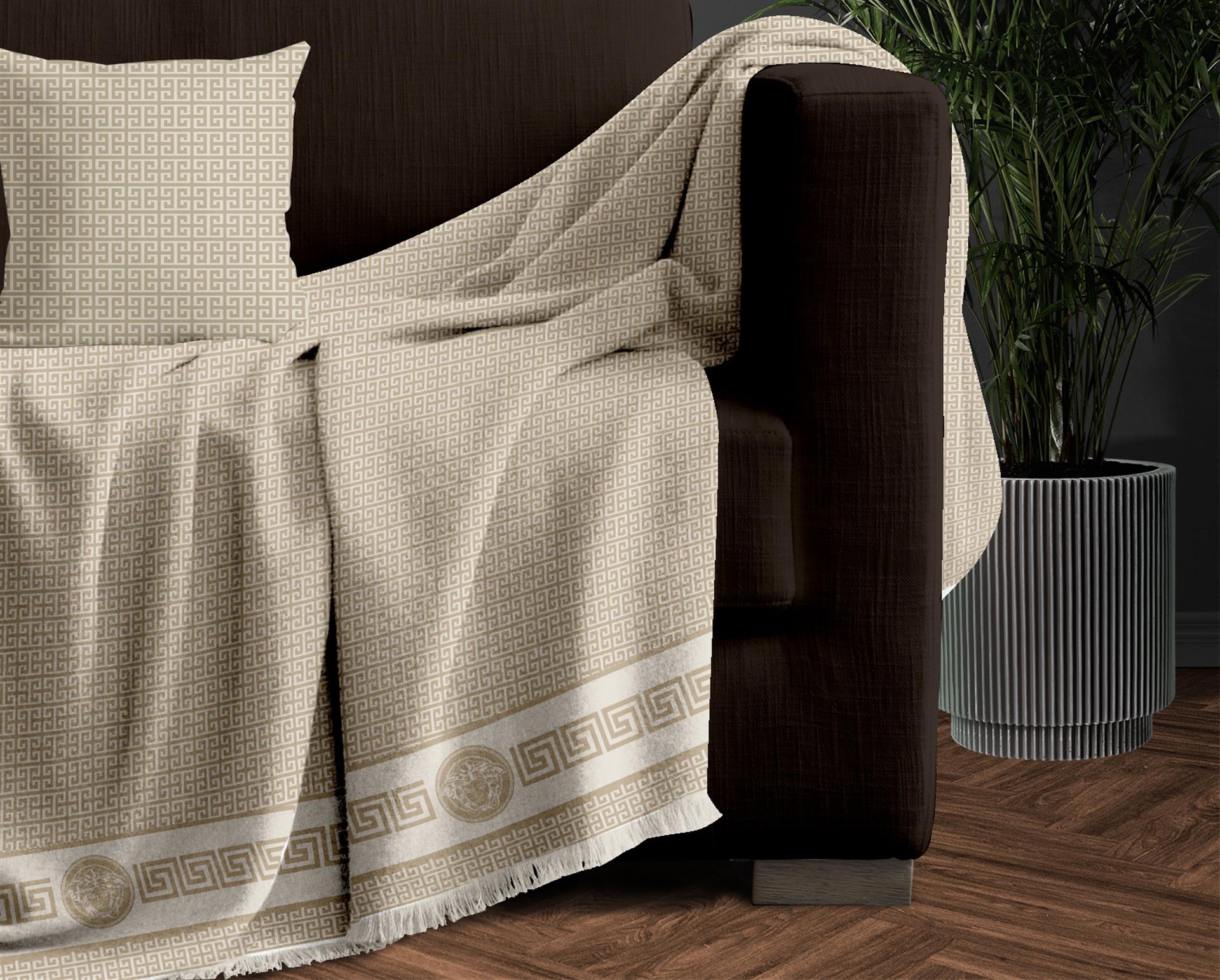 MONOΘ.ΡΙΧΤΑΡΙ MEANDROS BEIGE1 180Χ180 100% CHENILLΕ