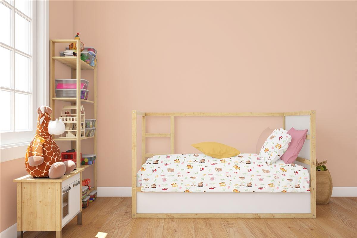 Κατωσέντονο Με Λάστιχο bebe Forest Animals 571 0,70X1,40X0,15 White-Pink 100% Cotton