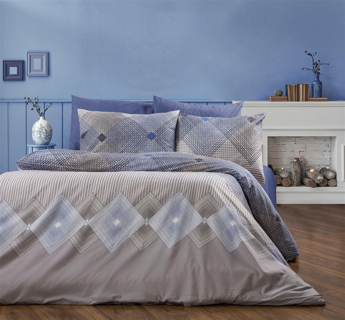 Παπλωματοθήκη Εμπριμέ Καλλιρόη 604 160X240 Grey-Blue 70/30 Cott/Pol