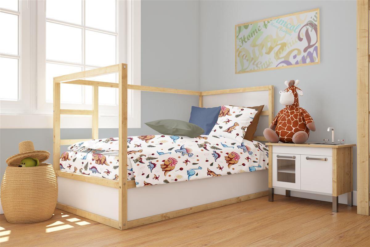 Πάπλωμα Εμπριμέ bebe Dinosaur 519 120X160 White-Blue 100% Cotton